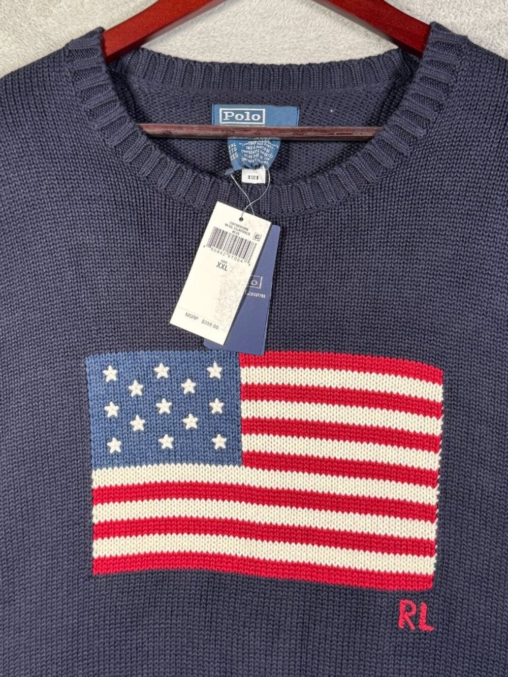 Polo Ralph Lauren Sweater Mens XXL Blue American Flag Knit Crewneck USA $398